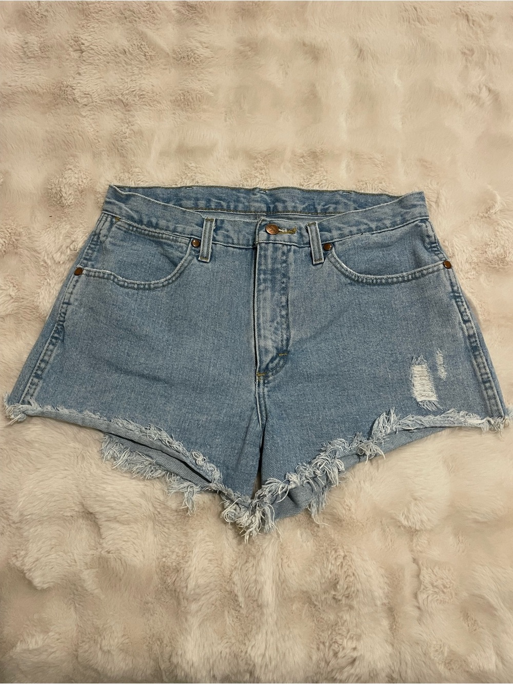 Wrangler High-Waist Denim Shorts in Light Blue